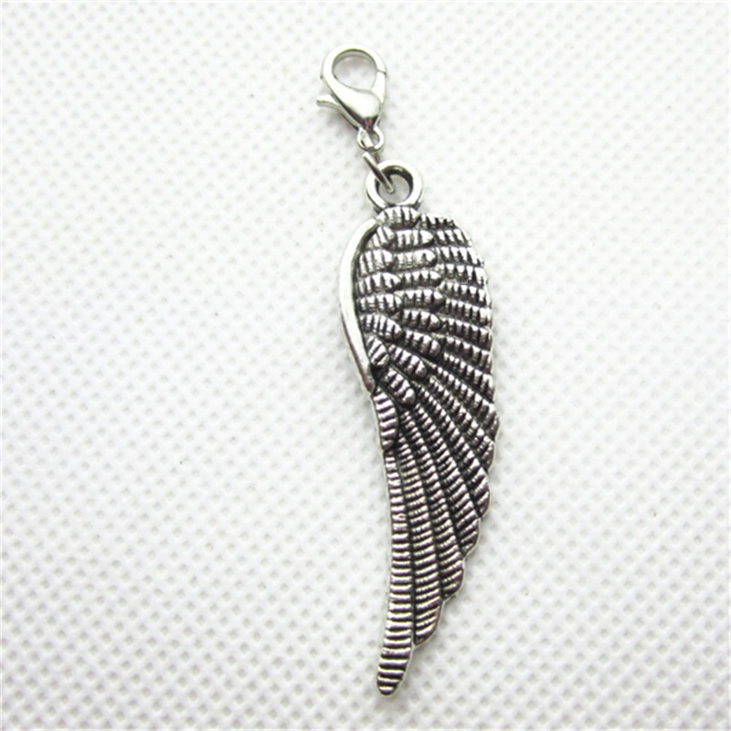 

10pcs Silver wing feather Dangle Charms DIY Jewelry for Bracelets Pendants Lobster Clasp Floating Hanging Charms Accessory