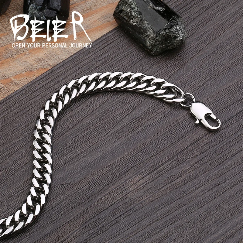 Beier new store  7mm/9mm wide 316L stainless steel bracelet Machine knitting chain bracelet LLBR-C006