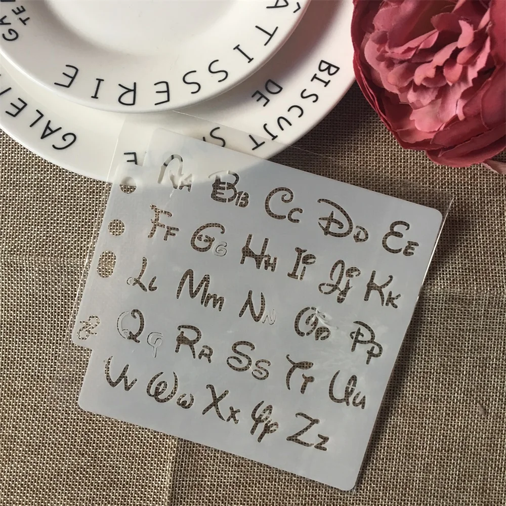 9Pcs/Set 14cm Alphabet Letters Gear DIY Layering Stencils Painting Scrapbook Coloring Embossing Album Decorative Card Template