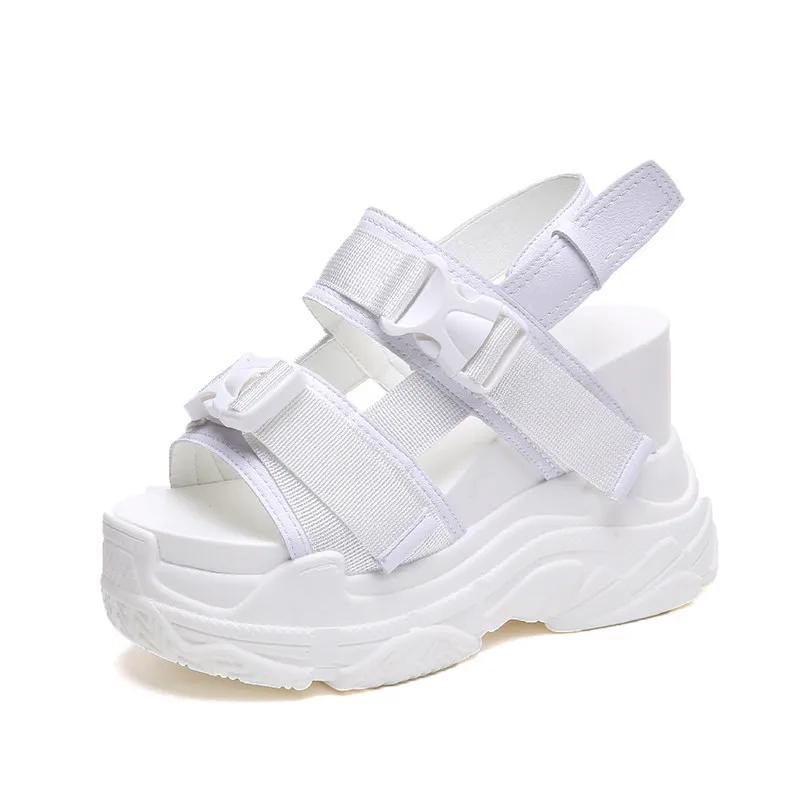 New Arrival 2022 Summer Platform Sandals Women 11.5CM Wedges Thick Bottom Casual Shoes Comfortable White Buckle Sandals Sneakers