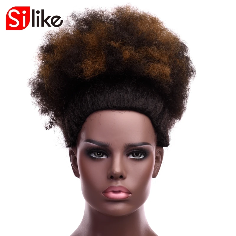 

Silike Synthetic Short Curly Hair Bun Chignon High Temperature Clip in Hair For Black Women Afro Bun Chignon 8inch 12inch