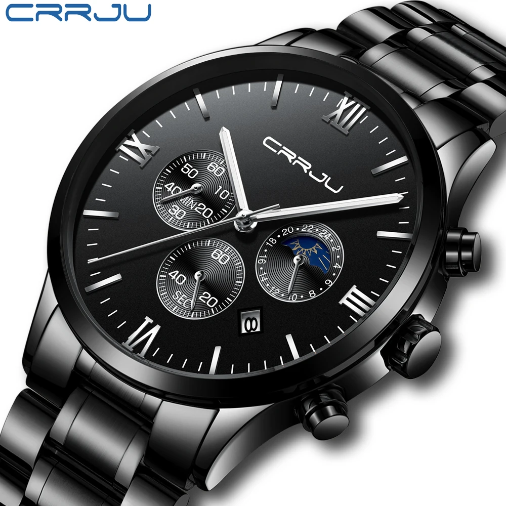 

Crrju Mens Watches Top Brand Luxury 2018 New Fashion Waterproof Date Luminous Stainless Steel Watch Relogio Masculino