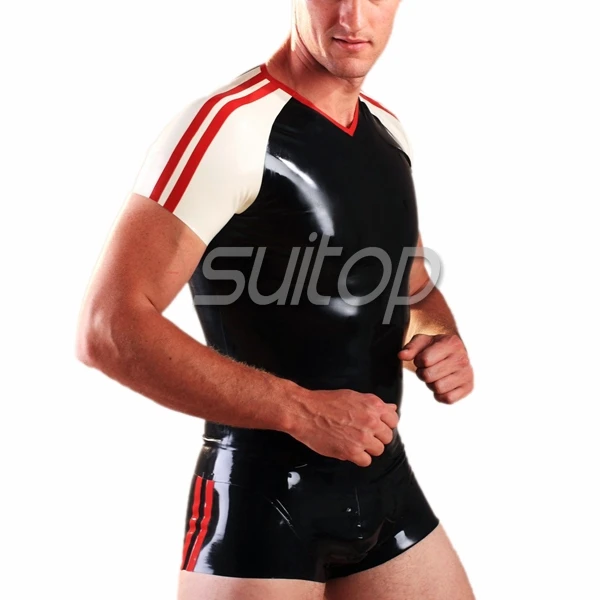 fancy sexy rubber latex costume New Style Rubber Argyle Shirt