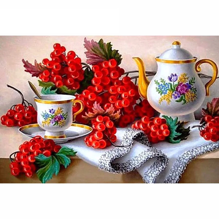 5D DIY Diamond Painting Flower Cross Stitch Cutlery &Fruit Grape Diamond Stick Drill Drawing 3D Square Full Diamond Embroidery