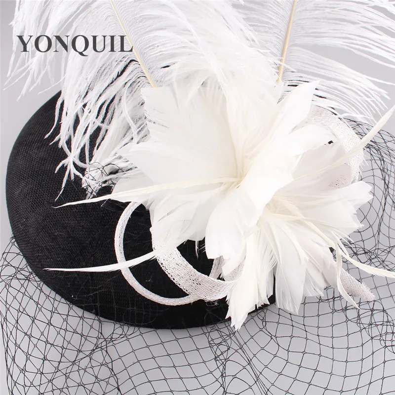 Women Fashion Wedding Hats And Fascinators For Bride feather Floral Veil Bowler Hat Women Banquet Black Party Millinery Cap