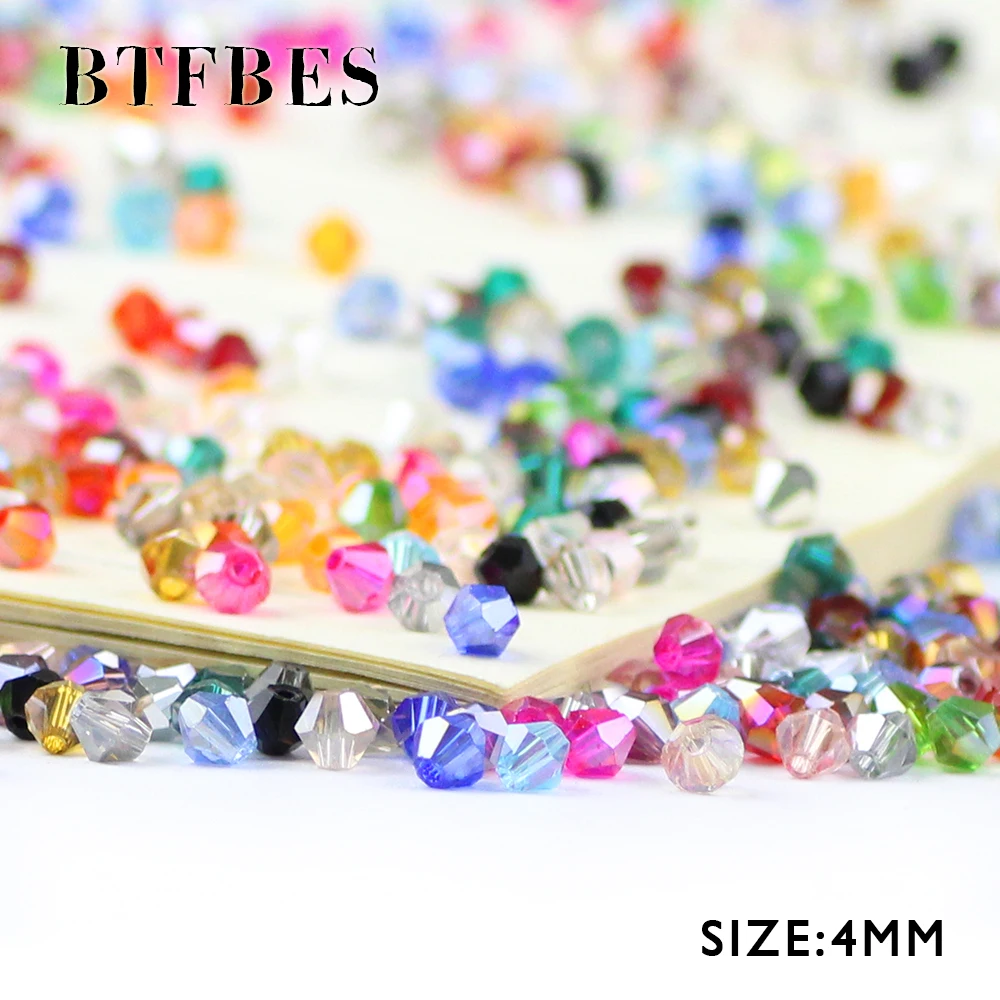 BTFBES 4mm 100pcs Crystals Beads Bicone Austrian Beads Glass Loose Beads For DIY Jewelry Bracelet Necklace Pendant Making