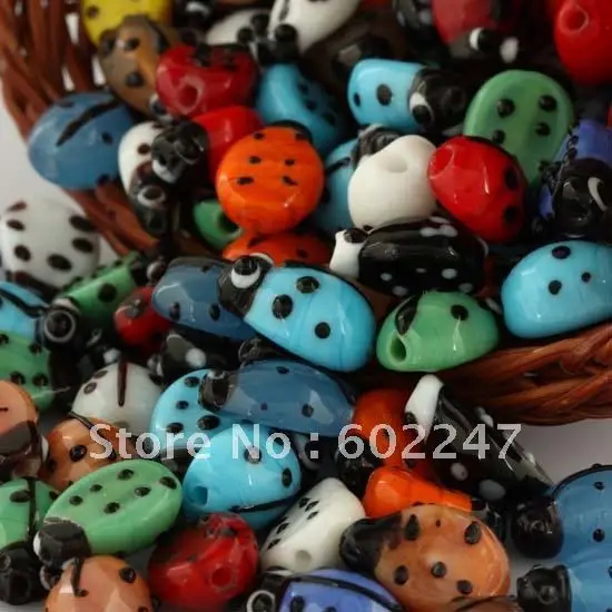 Free Shipping, MIX Ladybug Lampwork Glass Loose Bead for DIY Fashion Men and Women Jewelry Findings, 100pcs/lot