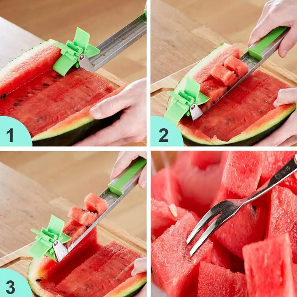 2019 Stainless Steel Watermelon Windmill Slicer Cutter Knife Corer Fruit Vegetable Tools Kitchen Gadgets Watermelon Cube Slicer