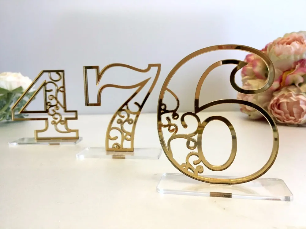 MEYA Acrylic Wedding Hollow Table Numbers , Boho Centerpiece Table Decor, Mirror gold table decor