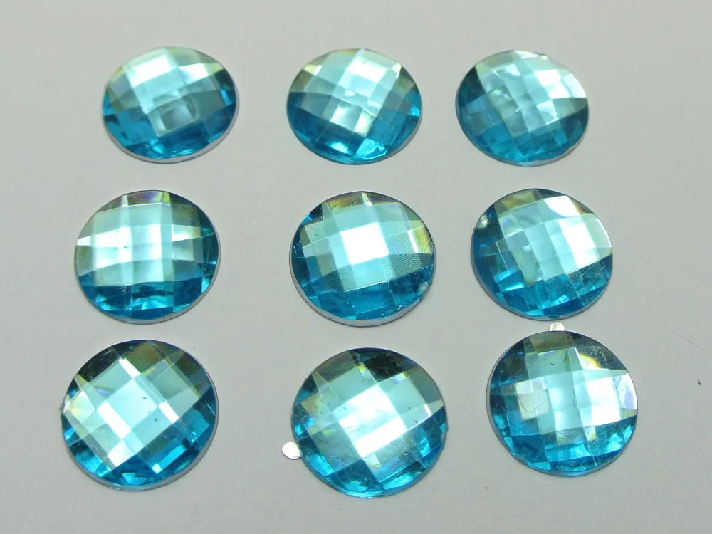 

100 Blue Acrylic Flatback Faceted Round Rhinestone Gems 16mm No Hole