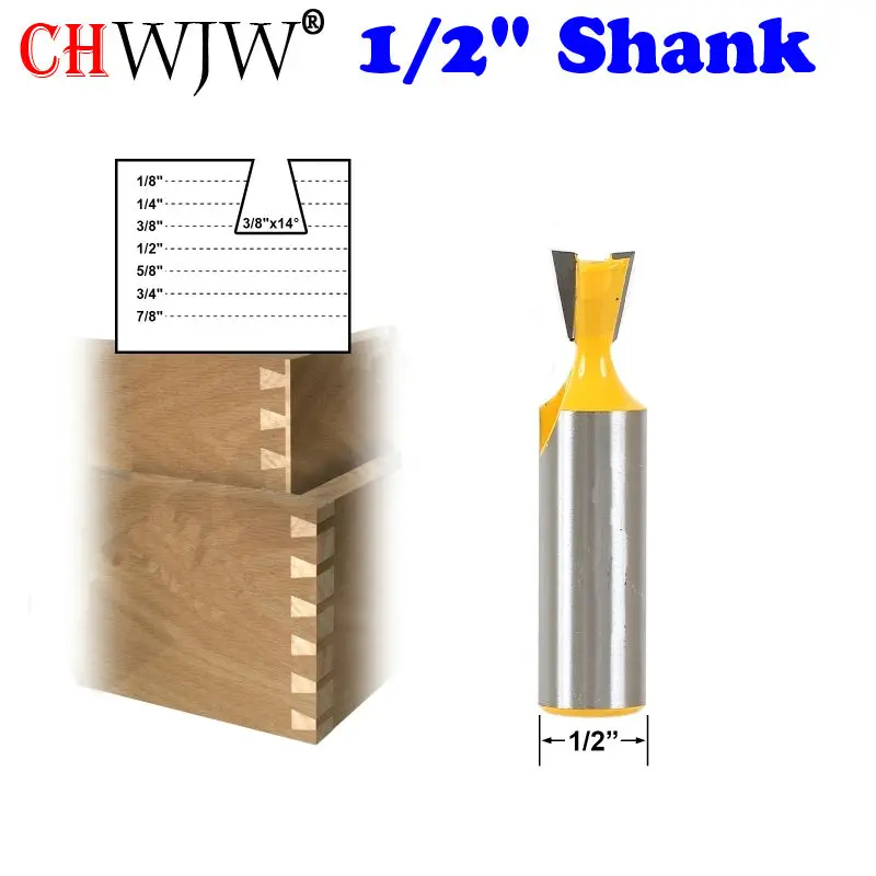 

1pc Dovetail Router Bit - 3/8" x 14 Degree - 1/2" Shank Woodworking cutter Tenon Cutter for Woodworking Tools