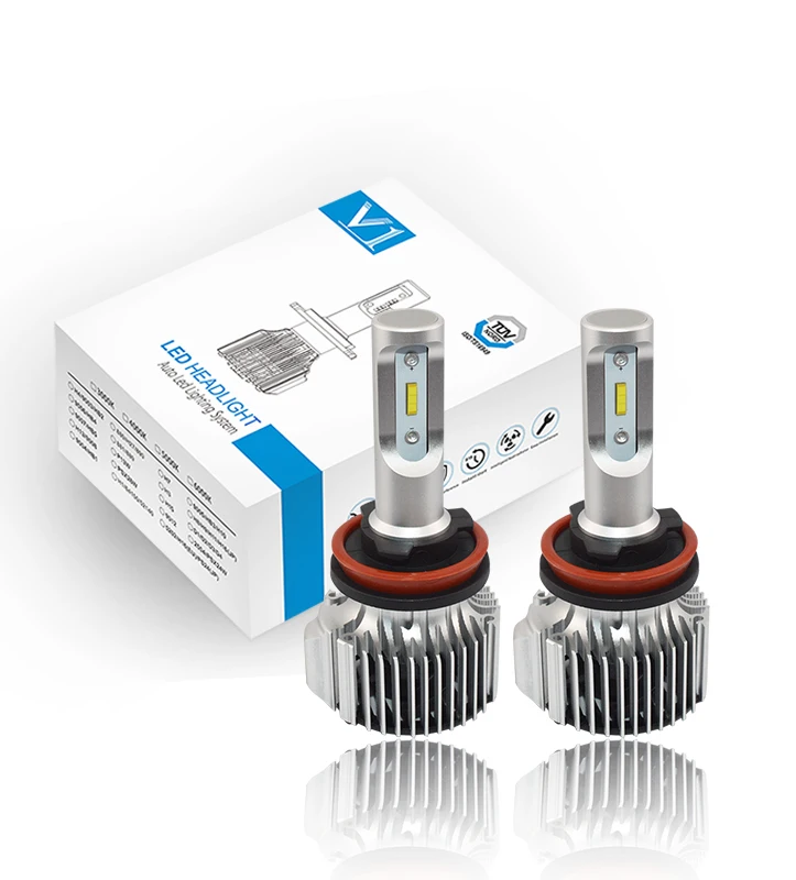 H11 (H8, H9, H16JP) V1 Series 9600 Lumens Flip Chips LED Headlight Bulbs Conversion Kit Aluminum Body White 6000k 2 Yr Warranty