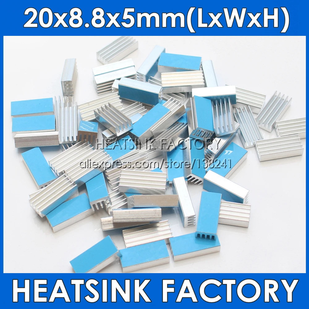 HEATSINK FACTORY 40pcs Small 20*8.8*5mm Silver Heatsink Aluminum Heat Sink Radiator Cooler With Thermal Pad