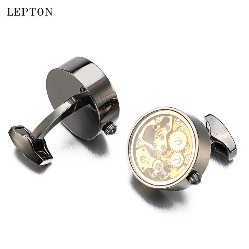 Hot Non-Functional Watch Movement Cufflinks For Mens Wedding Gold Color Immovable Steampunk Gear Watch Mechanism Cuff links