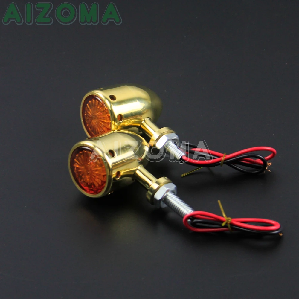 Motorcycle 12v Solid Brass Bullet Turn Signal Blinker Light Amber Flasher Indicators for Harley Chopper Sportster Softail Custom