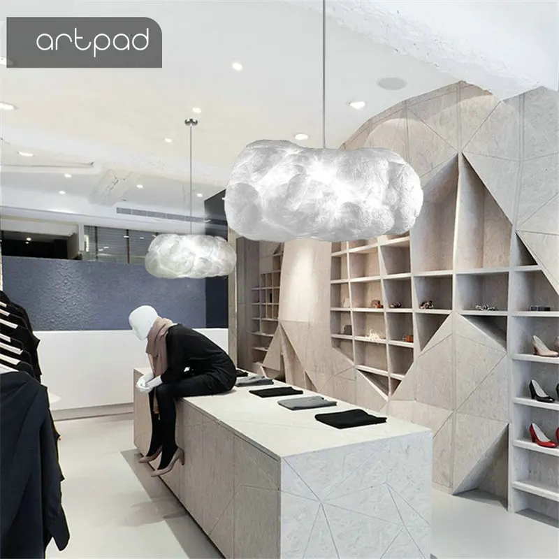 Modern White Floating Cloud Pendant Light for Bedroom Living Room Cloth Store Restaurant Indoor Lighting Decor E27 Base