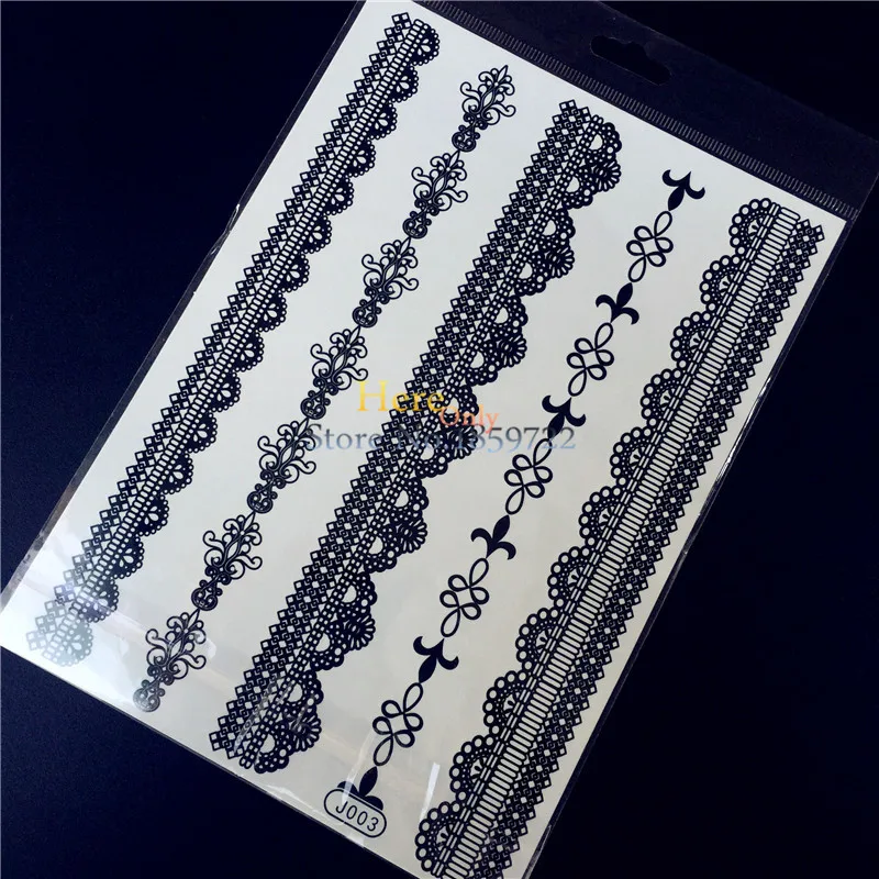 1PC Sexy Flash Waterproof Tattoo Black Lace Flower Necklace Bracelet Tattoo Fake Jewel HBJ03 Temporary Tattoo Sticker For Women