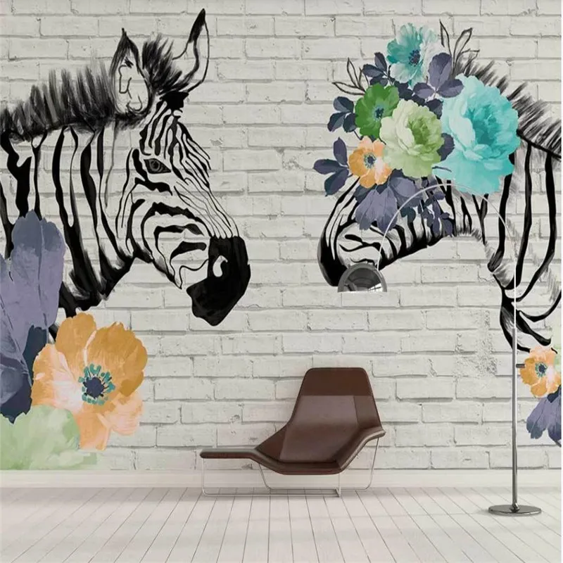 Carta da parati personalizzata murale zebra fiori moderna parete di fondo-da parete di alta qualità di stoffa