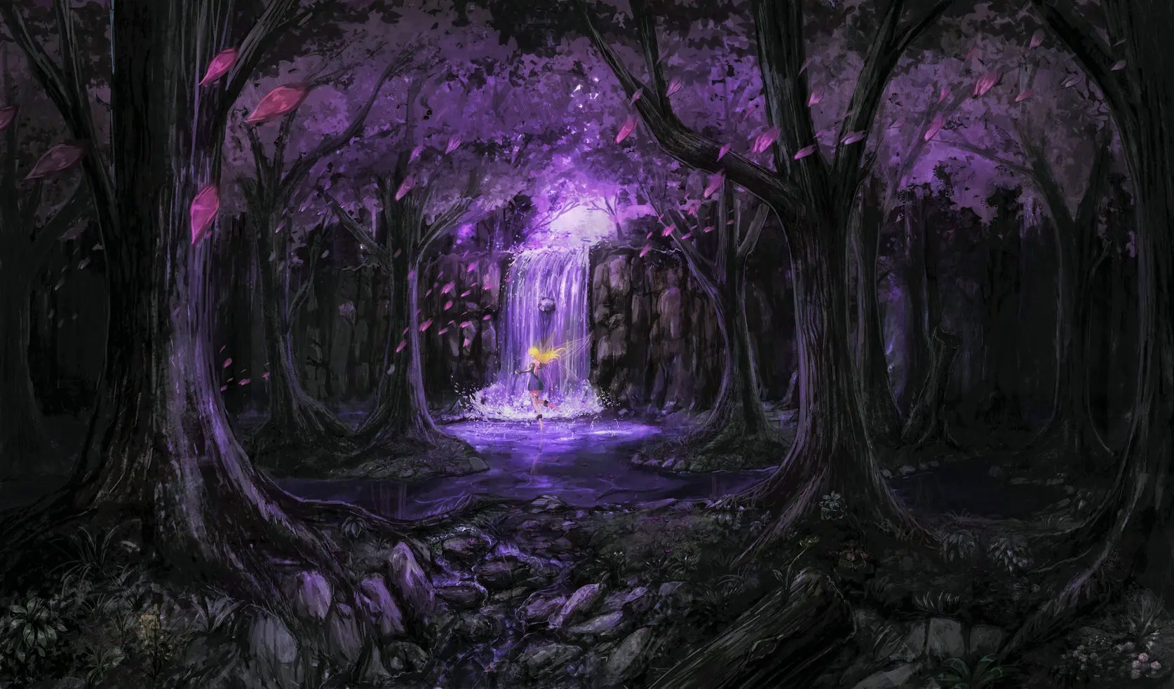 

fairy purple fantasy magical enchanted forest waterfall tree backdrop Computer print party backgrounds