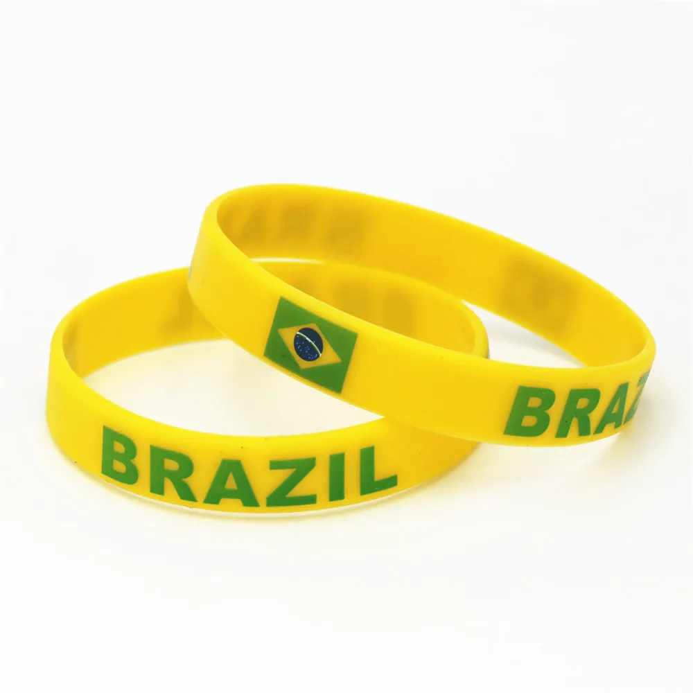 1PC Brazil Country Flag Silicone Wristband Football Soccer Team Fans Sport Elastic Rubber Bracelet Bangles Armband Gifts SH230