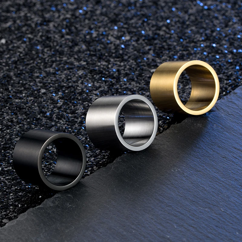 Men\'s Vintage Ring 19mm Wide Big Stainless Steel Wedding Thumb Ring Matte Finish Black Gold Silver Color Large Ring