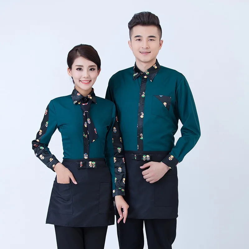 

Hotel Overalls Restaurants Tea House Waitress Uniform Hot Pot Shops Catering Long Sleeves High Quality Waiter Work Clothes H2339