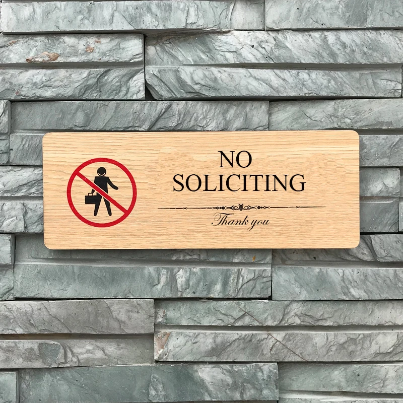 No Soliciting Sign, Decorative Rectangle Wood Sign, small 9.4'' x 3.5''