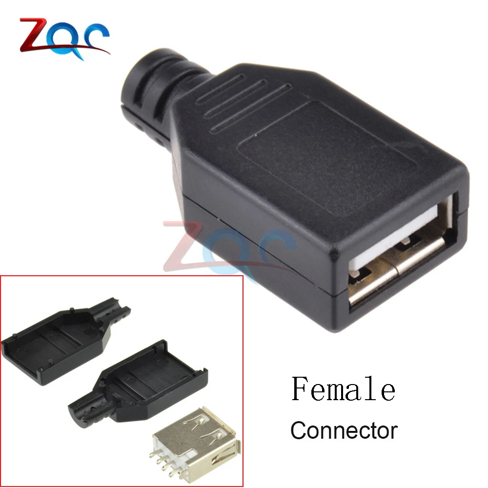 10pcs USB 2.0 Type A Male Adapter Female Socket USB 4 Pin Plug Socket Connector with Plastic Cover Type-A DIY Kits