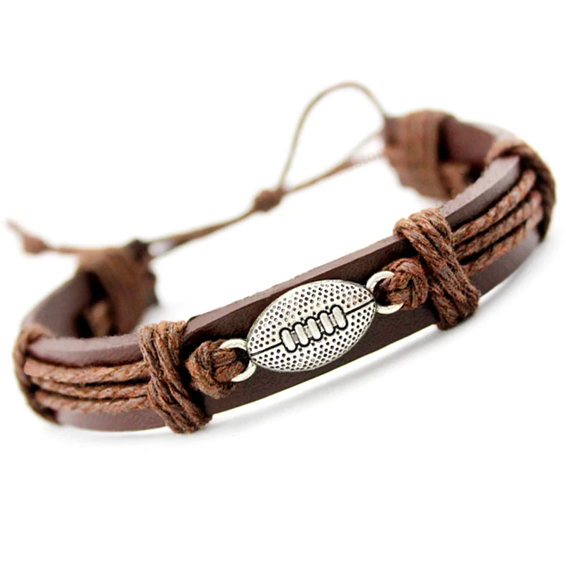 Volleyball Football Soccer Softball Lacrosse Hockey Basketball Calisthenics Charm Leather Bracelets Women Men Unisex Jewelry