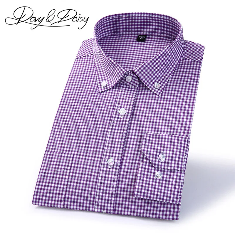 

DAVYDAISY High Quality 100% Cotton Men Shirt Long Sleeved Plaid Striped Casual Shirts Brand Clothing Man Business Shirt DS151