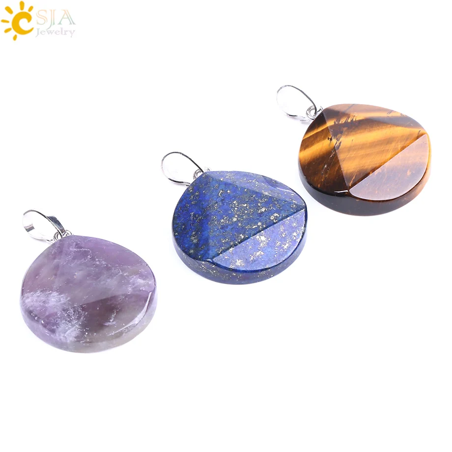 CSJA New Fashion Natural Stone Pendant Hexagonal Big Satellite Necklace Multi-faceted Quartz Crystal Bead Men Women Jewelry F186