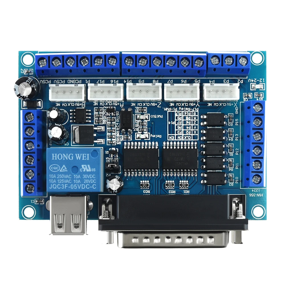 5 Axis MACH3 CNC Breakout Board with USB Cable DB25 Parallel Cable MACH3 Parallel Port Control for Stepper Motor Driver TB6600