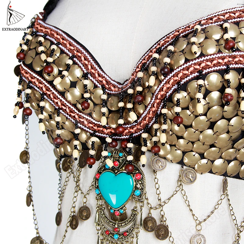 New Women ATS Tribal Belly Dance Bra Hip Scarf Costume Set Stage Performance Gypsy Top Belt Tassels 2Pcs Clothes 3 Colors