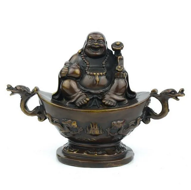 

China collection fine workmanship brass wealth Maitreya Buddha Purple statue