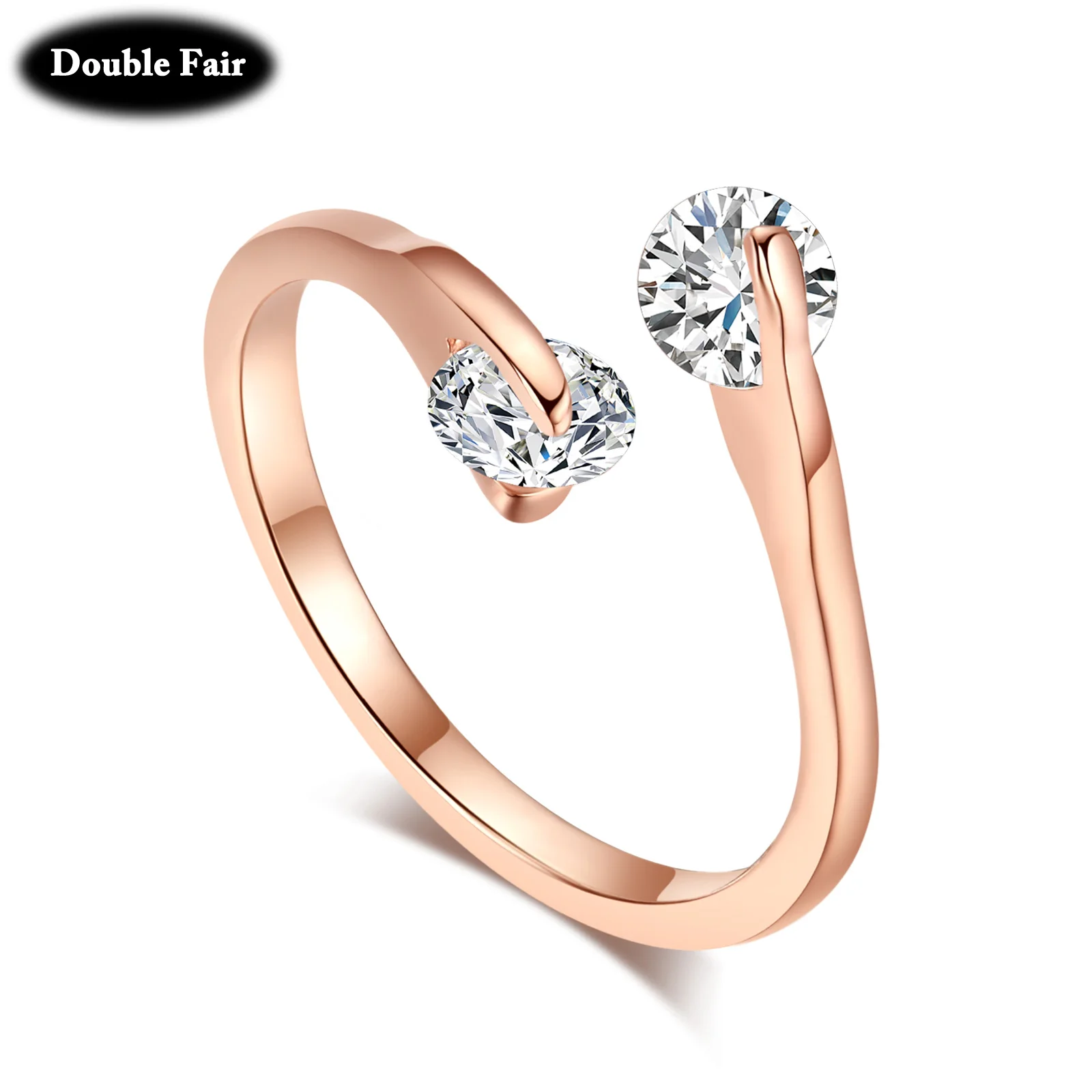 DWR007 OL Style Adjustable Twin Cubic Zirconia Ring Rose Gold Color Silver Color Tone Engagement/Wedding Crystal Rings For Women