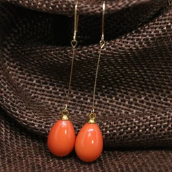 Hot sale gold-color long earrings for women 9*13mm orange teardrop baking paint glass long dangle eardrop jewelry B1796