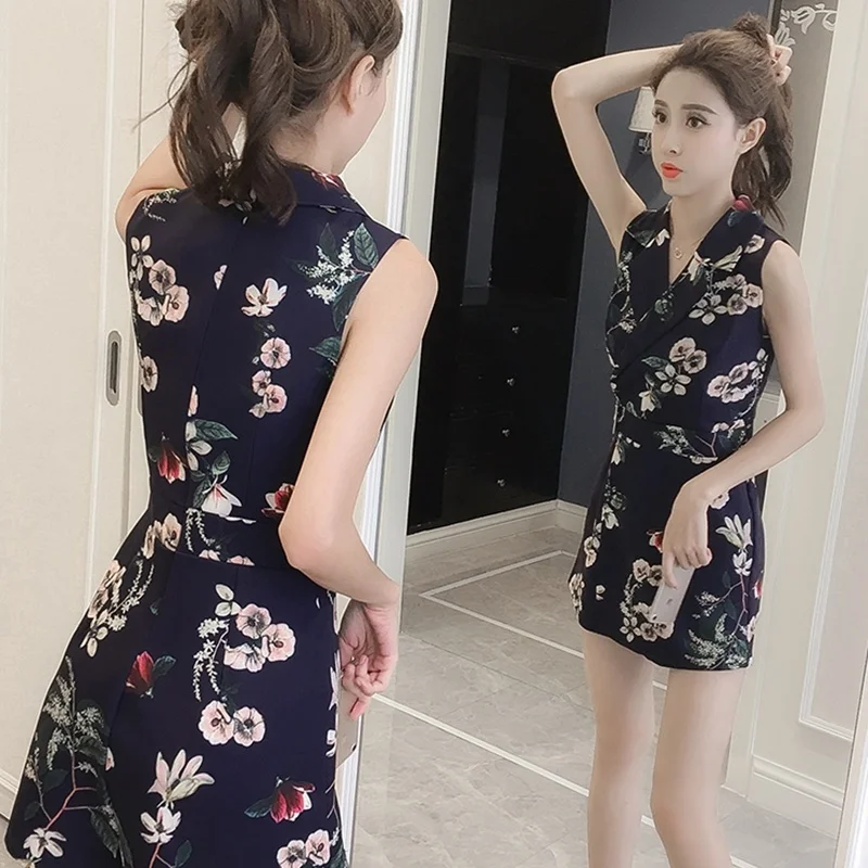 ฤดูร้อนสั้น Jumpsuit 2019 VINTAGE Floral พิมพ์ผู้หญิง Playsuit Lapel เปิดลงคอ Elegant Jumpsuits สำหรับผู้หญิง 2019 DD2086