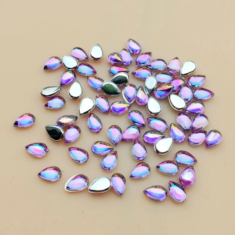 4*6mm 200pcs AB Crystal Flat Back Water drop Rhinestones Resin Gems Glue Beads Non Sewing Crystal Stones for Crafts -A564