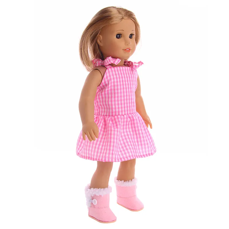 New Fashion Doll Clothes Pink strap check dress for 18 inch  ,Children best Birthday Gift