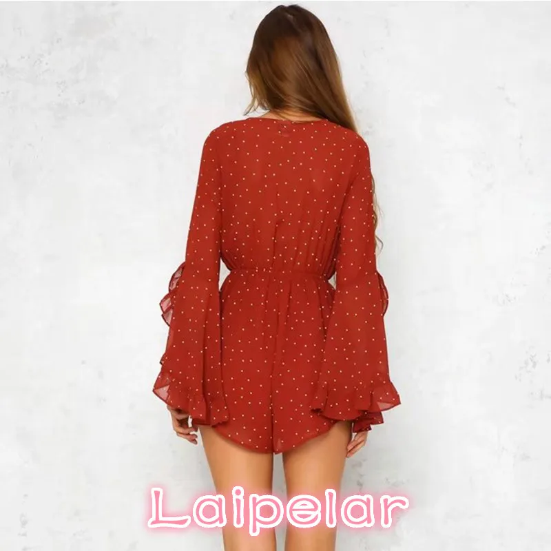 Combishort à pois à lacets, une pièce, style Boho, combinaison pour femmes, élégante, sexy, style bohème, streetwear, été