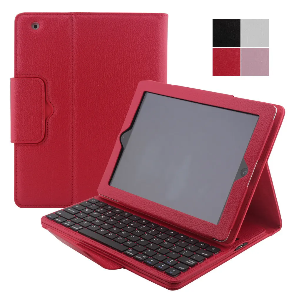 For iPad 2/3/4 2 in 1 Slim Folding Smart Magnetic PU Leather Flip Folio Stand Case Cover+Detachable Wireless Bluetooth Keyboard