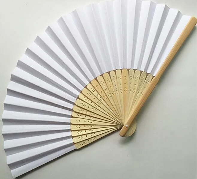 Free Shipping 100 pcs/lot 21 cm Wedding White color Paper Hand Fan Wedding Party Decoration Promotion Favor