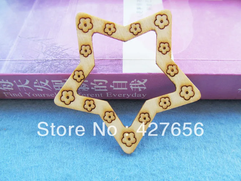 20pcs 50.00mm Unfinished No Vanished Filigree Natural Wood Five Pointed Star Frame Pendant Charm Finding,DIY Accessory Jewelry