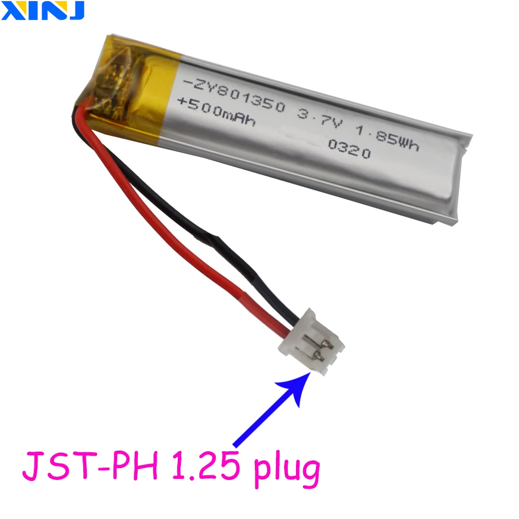 بطارية ليثيوم 3.7 فولت 500 مللي أمبير 1.85 وات في الساعة 801350   خلية JST 2pin 1.25 مللي متر موصل ل GPS كاميرا سيارة مسجل قيادة Sat Nav Dashcam