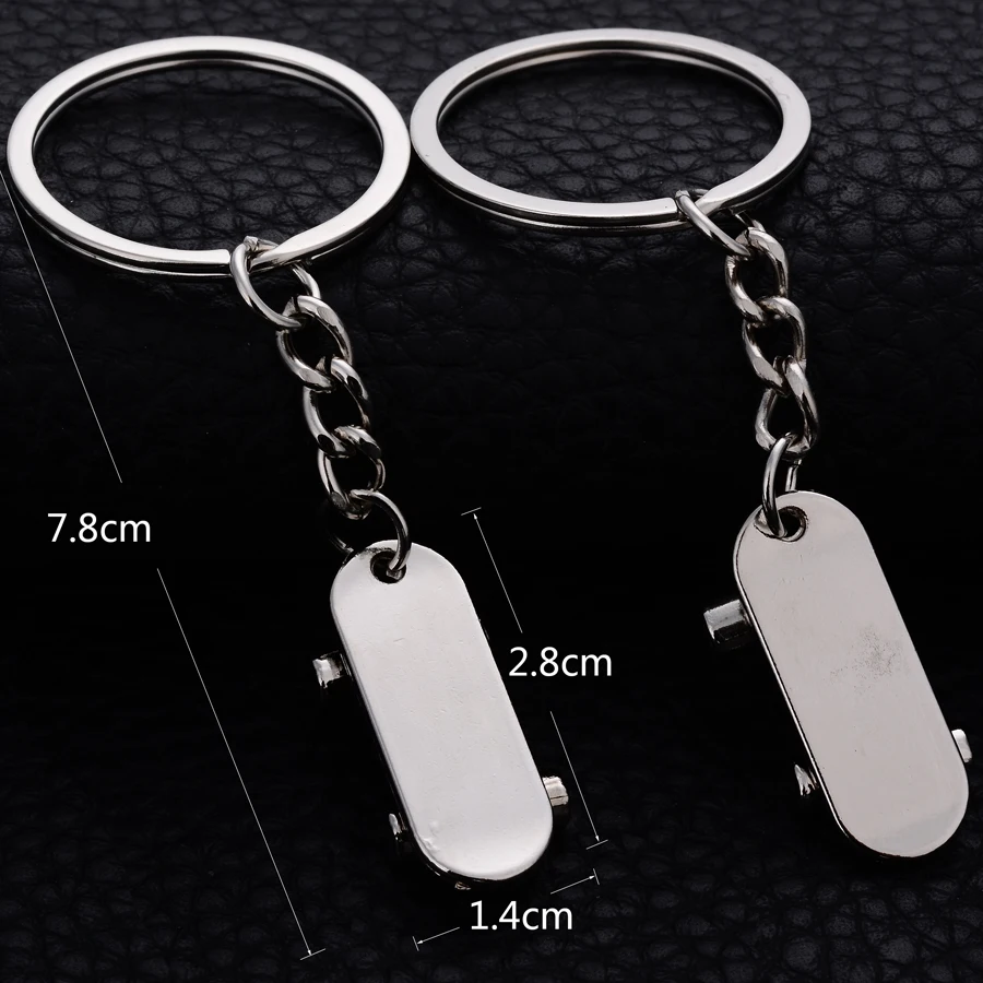 10Pair Chaveiro!Creative Personality Skateboard Lovers Keychain Car Keyring Charm Metal Keyfobs Key Holder Valentine's Gift J050