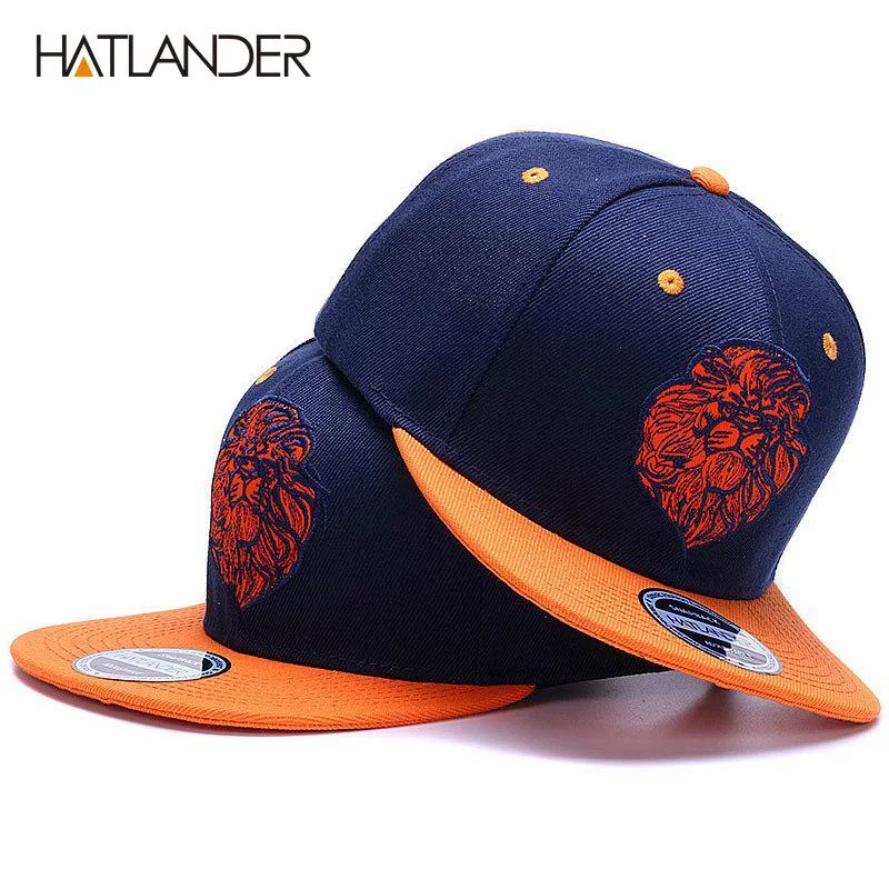 High quality lion face embroidery snapback cap cool king hip hop hat for boys and girls