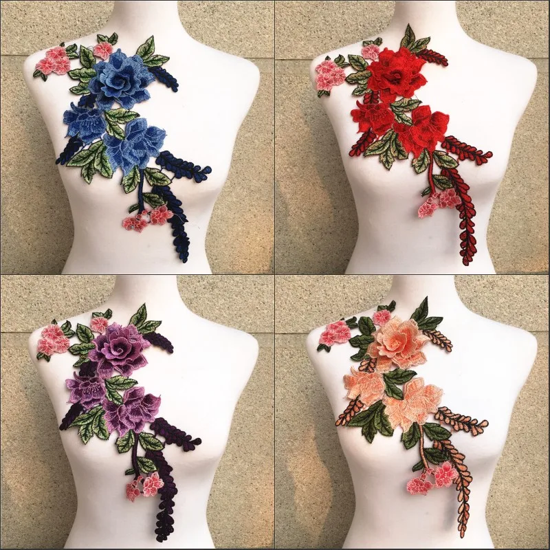 

19x36mm 3D Embroidery Colorful Flowers Collar Lace Polyester Fabric,DIY Handmade Collar Lace Fabrics Craft Sewing Accessories