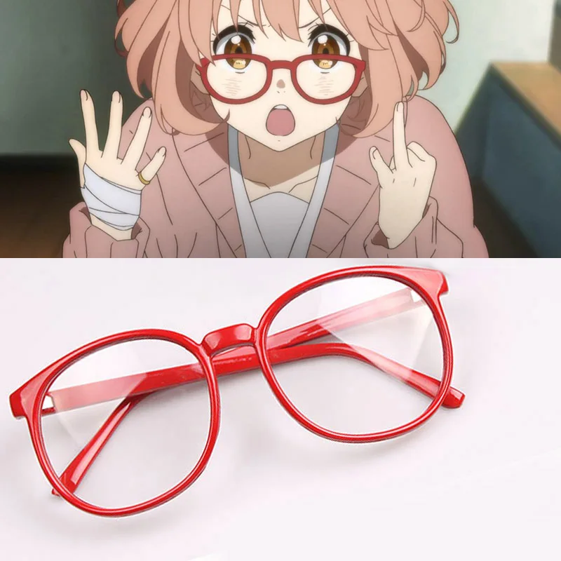 Kyokai no Kanata Kuriyama Mirai Cosplay Wig Short Orange Pink Heat Resistant Synthetic Hair Wigs + Red Glasses + Wig Cap