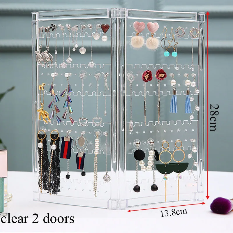 Organizer Plastics Earring Storage 2/3/4/5/6 Doors Acrylic Jewelry Display  Necklaces Earrings Rack Jewelry Design