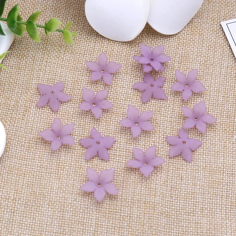 20pcs Plastic Acrylic 22mm five petaled dull polish Frosted flower Beads Fit Handmade DIY Earring Hair Accessories
